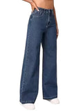 COMFITS Women's Baggy Dark Blue Denim Jeans, Wide Leg