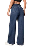 COMFITS Women's Baggy Dark Blue Denim Jeans, Wide Leg