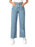 Womens Solid High Rise Cotton Lycra Blend Relaxed Fit Ankle Length Jeans