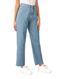 Womens Solid High Rise Cotton Lycra Blend Relaxed Fit Ankle Length Jeans