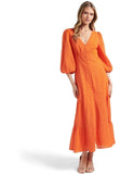 LOV Orange Self Patterned Tiered Dress