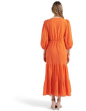 LOV Orange Self Patterned Tiered Dress