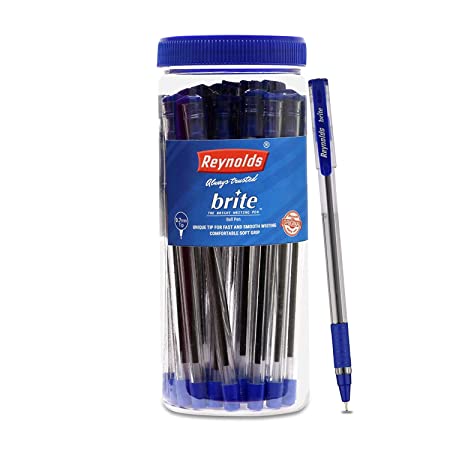 Reynolds BRITE BP 25 CT JAR - BLUE Ball Pen I Lightweight Ball Pen With Comfortable Grip for Extra Smooth Writing I School and Office Stationery